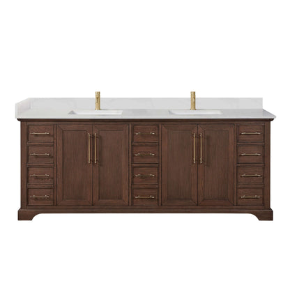 Vinnova, Tokyo 84" Freestanding Double Bath Vanity in Aged Dark Brown Oak with Silk White Quartz Stone Top, bathroom vanity.