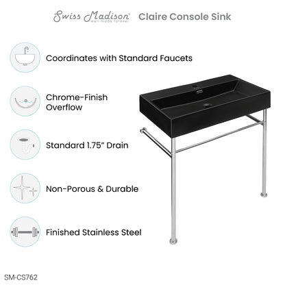 Swiss Madison, Claire 30 Ceramic Console Sink Matte Black Basin Chrome Legs